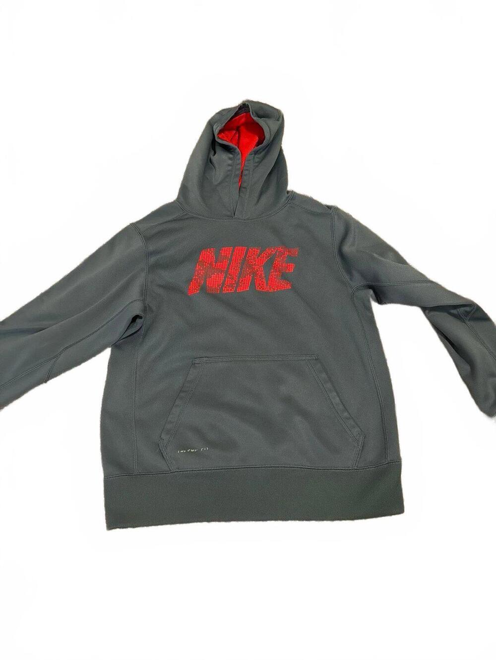 Nike Boys Large Gray Red Hoodie Pullover Sweatshirt